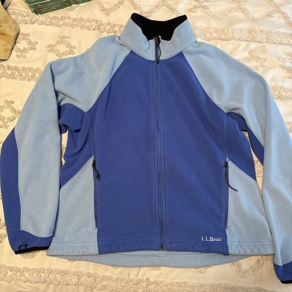LL Bean Jacket Womens Large Blue Full Zip Fleece Zip Pockets Mock Neck - Picture 1 of 5